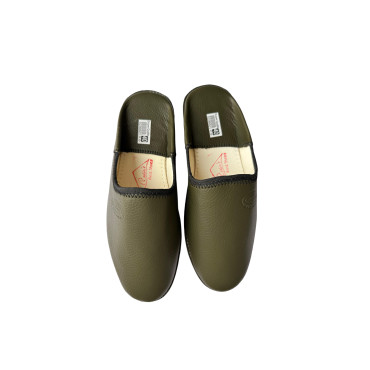 Babouches Royales Vert Kaki en Cuir Véritable - Artisanat Marocain
