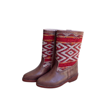 Bottes en Cuir Marron et Kilim – Confort et Design Authentique